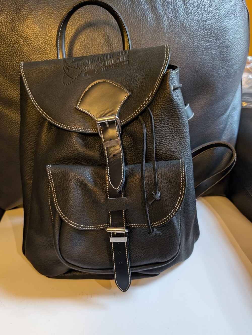 Vintage Roots Canada Black Pebbled Leather Backpack "Becoming The Best" Las Vega